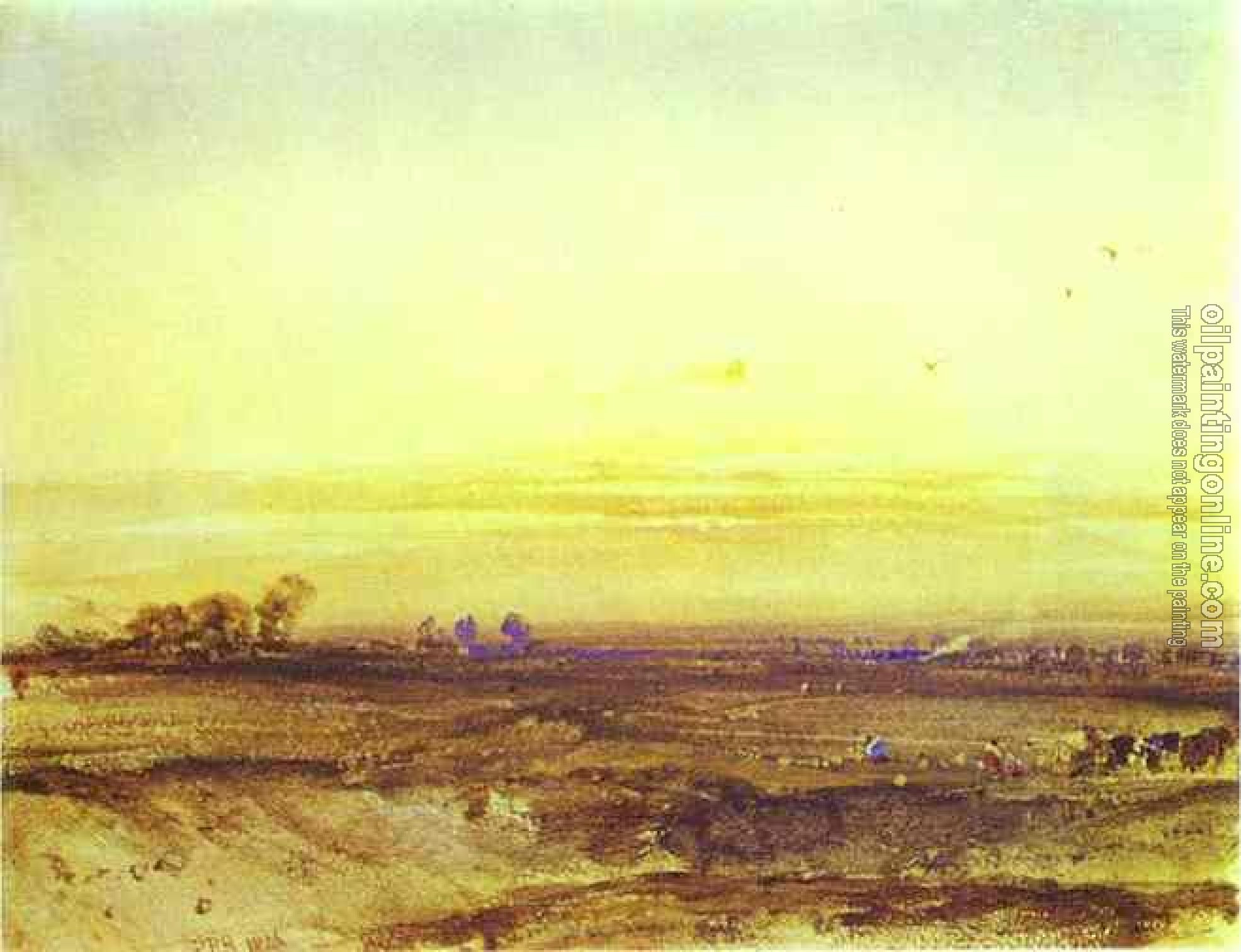 Richard Parkes Bonington - Landscape with Harvesters at Sunset